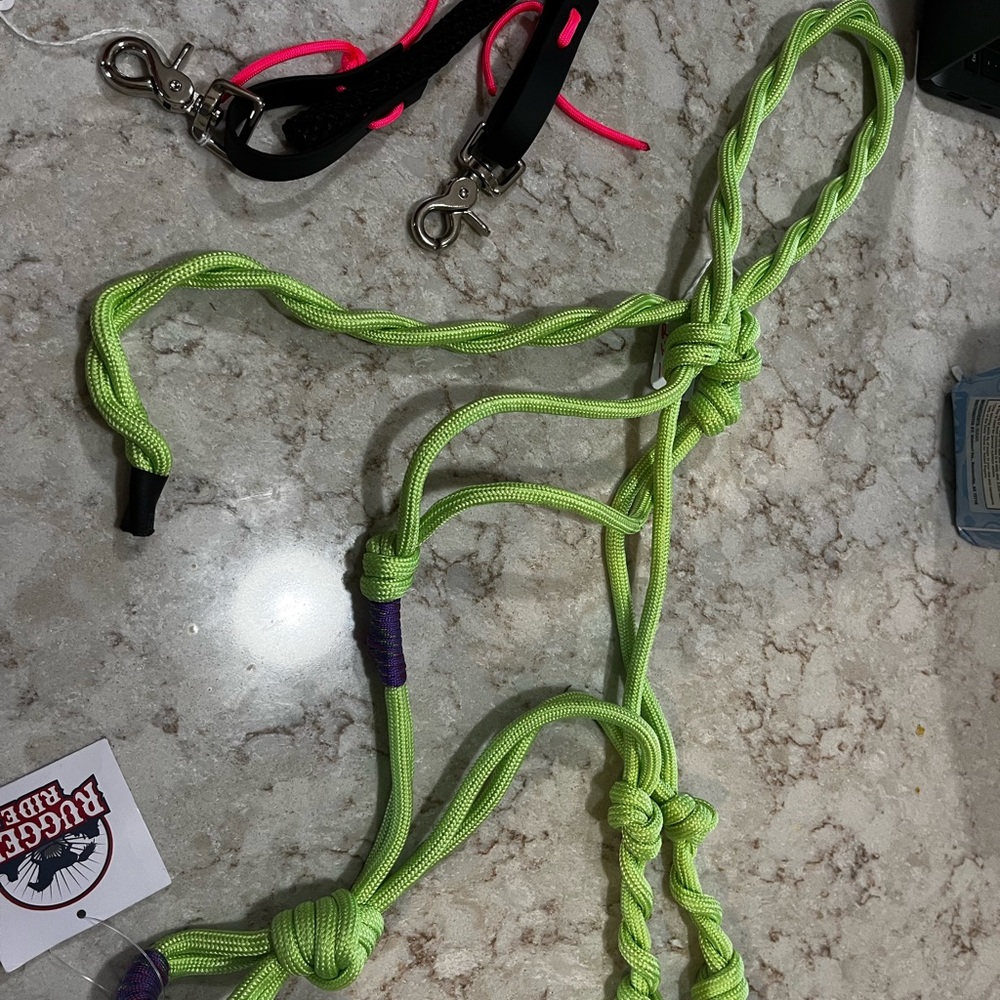 Neon Lime Braided Rope Halter with Purple Wrap